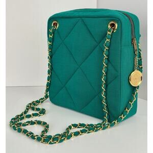 Chanel Bag Coco Jersey Quilted Teal Fabric Chain Strap Vintage